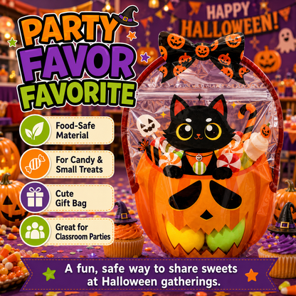 🎃 Halloween Self-Sealing Treat Bags – Pumpkin & Green Pot Candy Gift Pouches 🍬