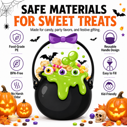 🎃 Halloween Self-Sealing Treat Bags – Pumpkin & Green Pot Candy Gift Pouches 🍬