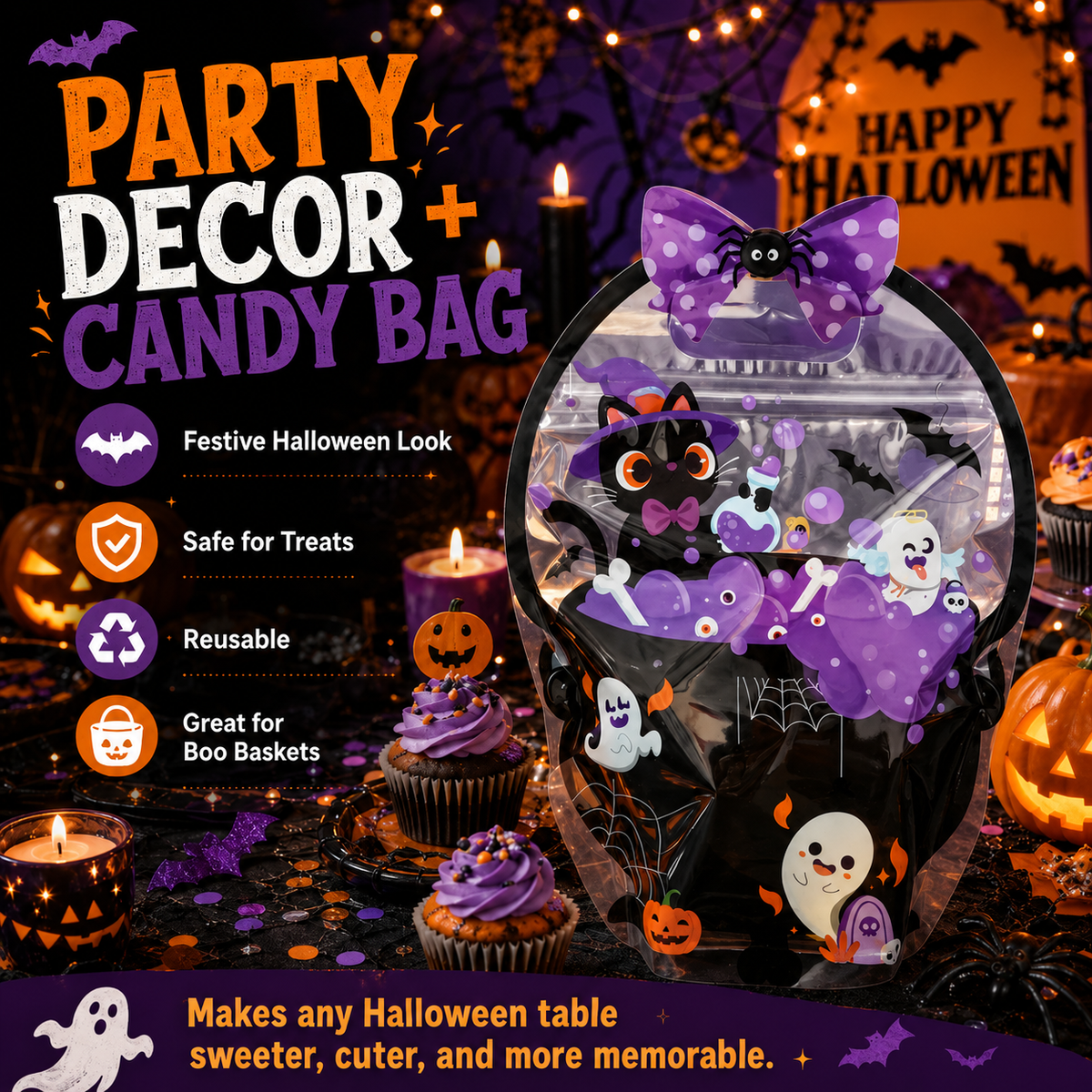🎃 Halloween Self-Sealing Treat Bags – Pumpkin & Green Pot Candy Gift Pouches 🍬