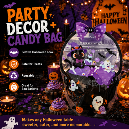🎃 Halloween Self-Sealing Treat Bags – Pumpkin & Green Pot Candy Gift Pouches 🍬