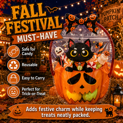 🎃 Halloween Self-Sealing Treat Bags – Pumpkin & Green Pot Candy Gift Pouches 🍬